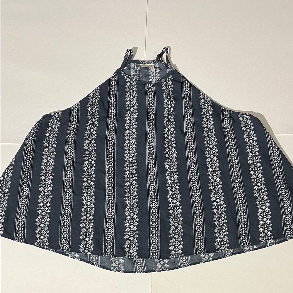Paper Crane Boxy Tank Top Blue White Floral Medium Summer Stripes Boho